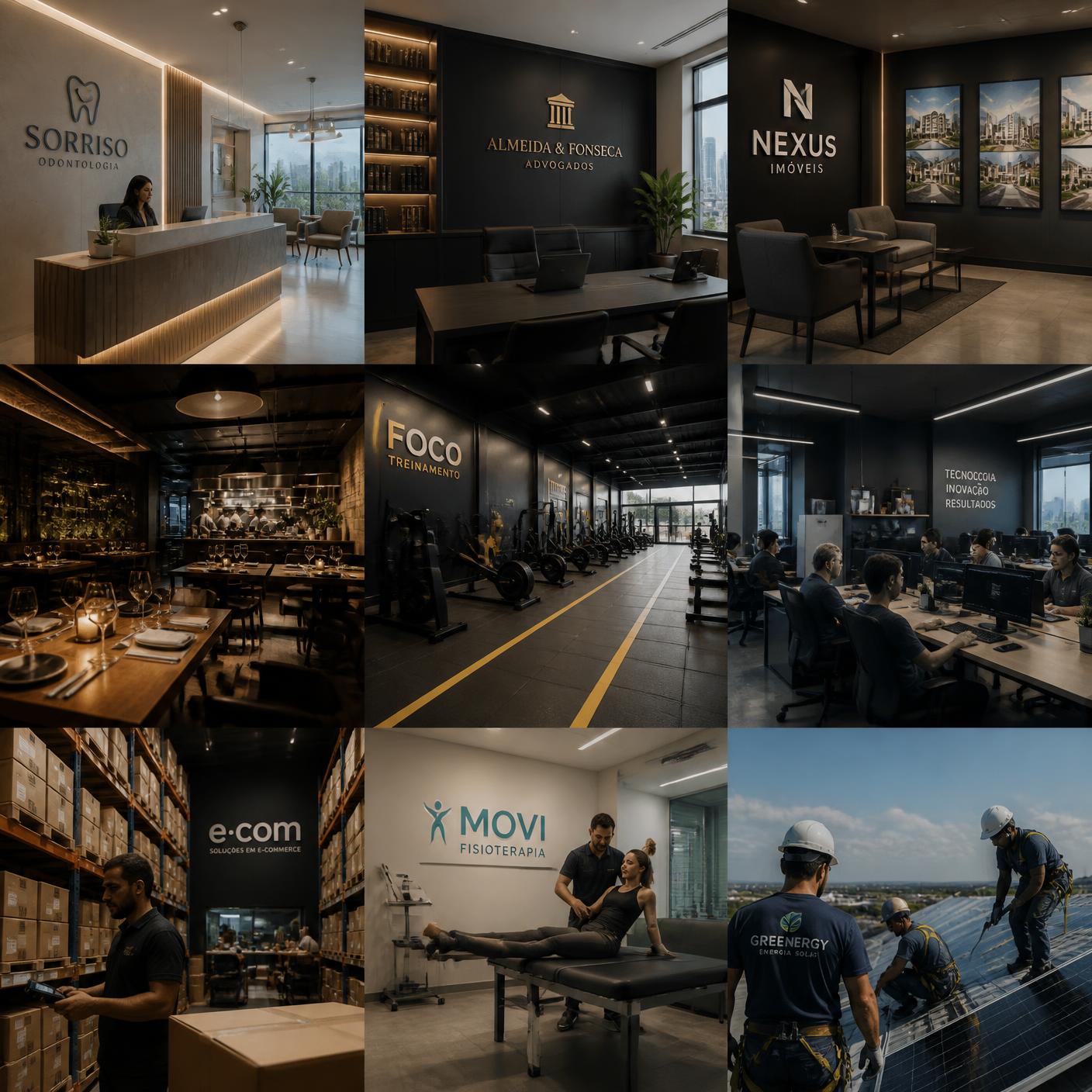 Diversos segmentos atendidos: clínicas, advogados, imobiliárias, restaurantes, academias e mais